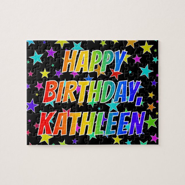 "KATHLEEN" Förnamn, Kul "GRATTIS PÅ FÖDELSEDAGEN" Pussel (Horisontell)