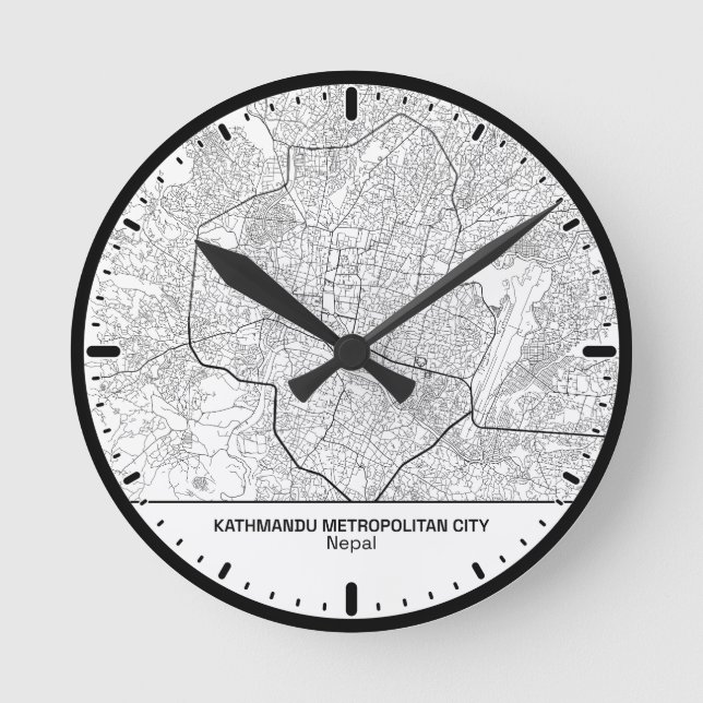 Kathmandu Clock City Line Art Rund Klocka (Framsida)