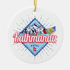 Kathmandu Mountains Nepal Retro Flaggor Souvenir Julgransprydnad Keramik