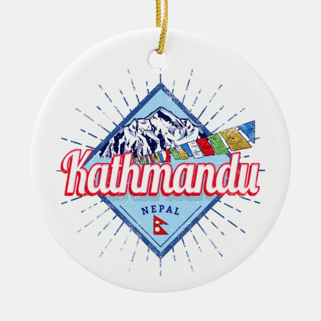 Kathmandu Mountains Nepal Retro Flaggor Souvenir Julgransprydnad Keramik (Framsidan)
