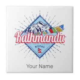 Kathmandu Mountains Nepal Retro Flaggor Souvenir Kakelplatta
