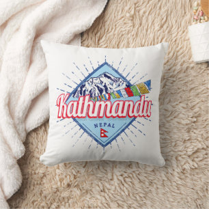 Kathmandu Mountains Nepal Retro Flaggor Souvenir Kudde