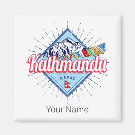 Kathmandu Mountains Nepal Retro Flaggor Souvenir Magnet