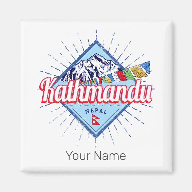 Kathmandu Mountains Nepal Retro Flaggor Souvenir Magnet (Framsidan)