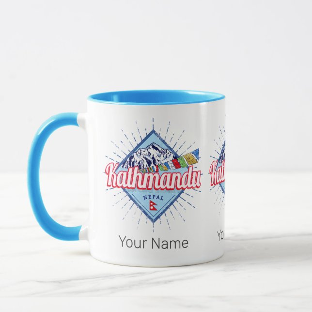 Kathmandu Mountains Nepal Retro Flaggor Souvenir Mugg (Vänster)