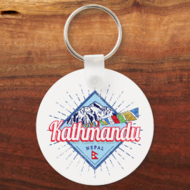 Kathmandu Mountains Nepal Retro Flaggor Souvenir Nyckelring
