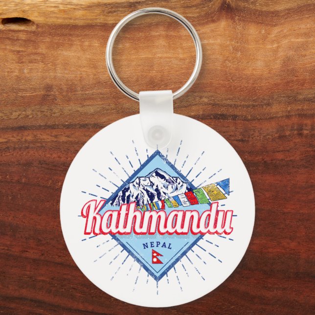 Kathmandu Mountains Nepal Retro Flaggor Souvenir Nyckelring (Framsida)