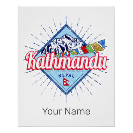 Kathmandu Mountains Nepal Retro Flaggor Souvenir Perfect Poster