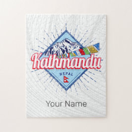 Kathmandu Mountains Nepal Retro Flaggor Souvenir Pussel