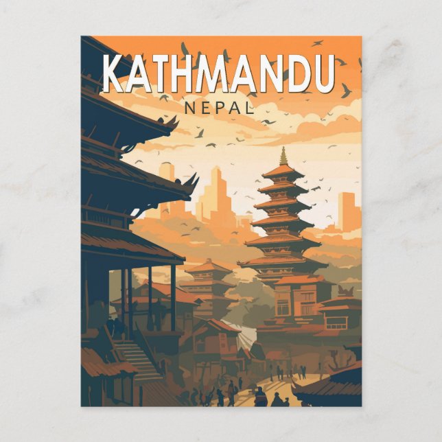 Kathmandu Nepal Resa Konst Vintage Vykort (Framsida)