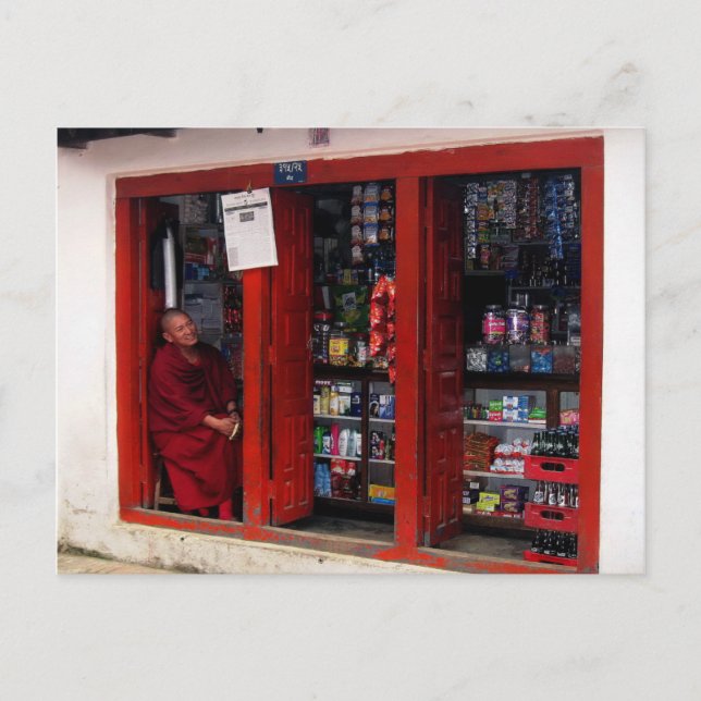 Kathmandu Nepal Resa Leende Buddhistmunk Vykort (Framsida)