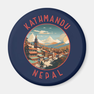 Kathmandu Nepal Retro Distress Circle Magnet