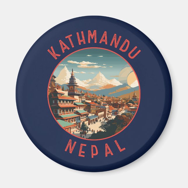 Kathmandu Nepal Retro Distress Circle Magnet (Framsidan)