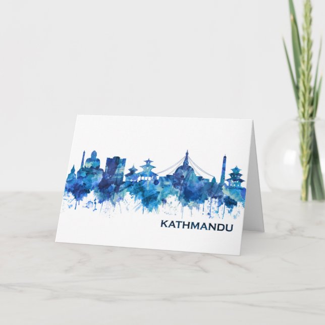 Kathmandu Nepal Skyline Blue Helgkort (Framsida)