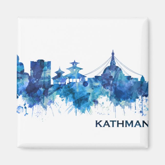 Kathmandu Nepal Skyline Blue Magnet (Framsidan)