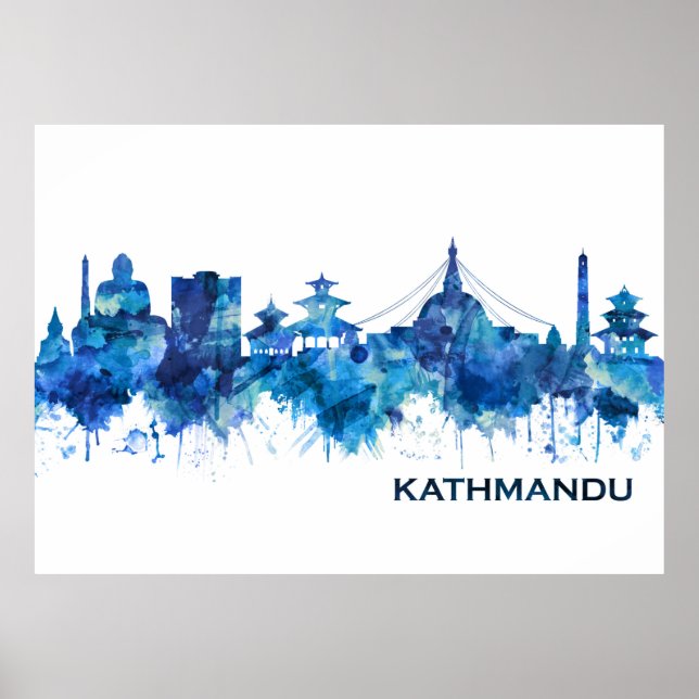 Kathmandu Nepal Skyline Blue Poster (Framsidan)
