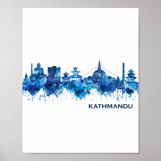 Kathmandu Nepal Skyline Blue Poster (Framsidan)