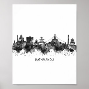 Kathmandu Nepal Skyline BW Poster