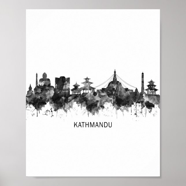 Kathmandu Nepal Skyline BW Poster (Framsidan)