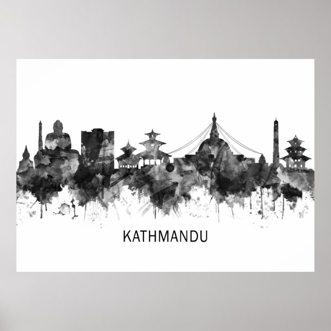 Kathmandu Nepal Skyline BW Poster (Framsidan)