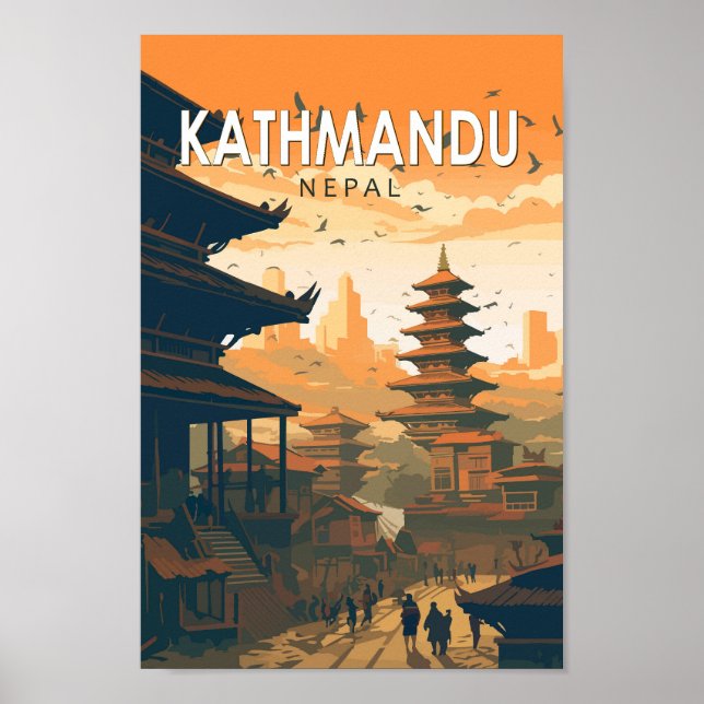 Kathmandu Nepal Travel Art Vintage Poster (Framsidan)