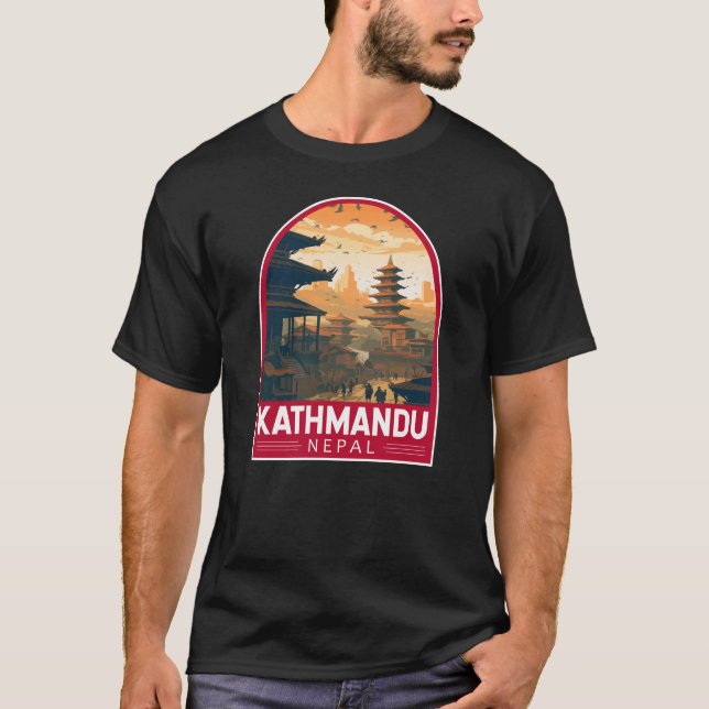 Kathmandu Nepal Travel Art Vintage T Shirt (Framsida)