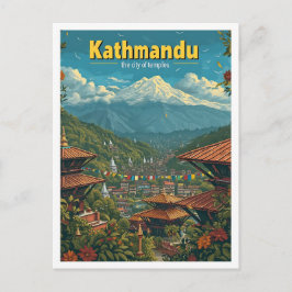 Kathmandu Nepal Vintage Art Travel Illustration Vykort