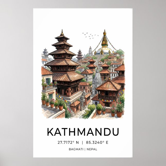 Kathmandu Väggkonst Bläck Linjedragning - Pagoder  (Framsidan)
