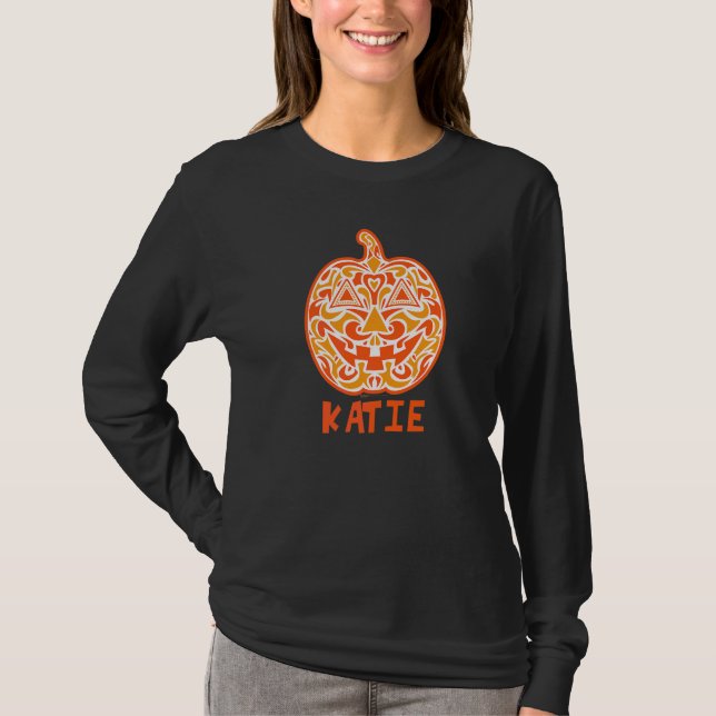 Katie Halloween Socker Skalle T Shirt (Framsida)