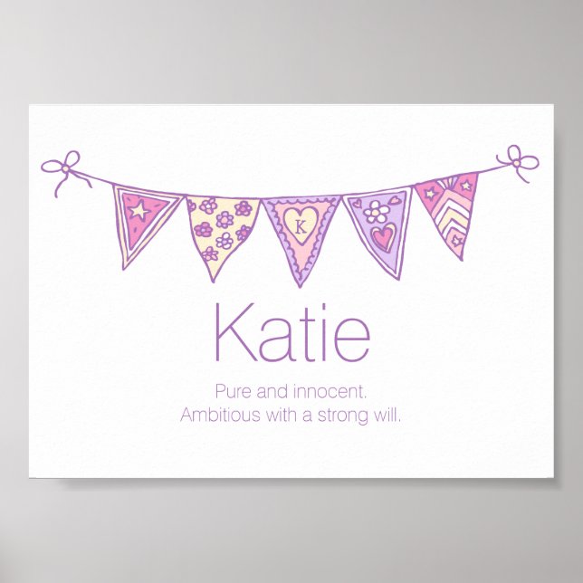 Katie namn betyder lila rosa dragen bunt poster (Framsidan)