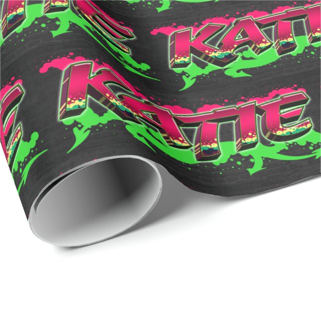 Katie Vorname Name Graffiti red green Presentpapper (Rullad Hörn)
