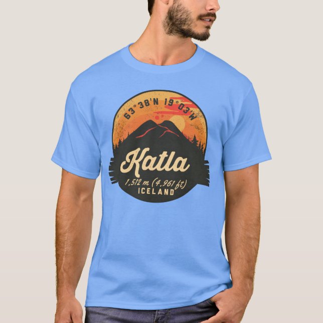 Katla Volcano Iceland Retro Sunset Hiking Camping  T Shirt (Framsida)