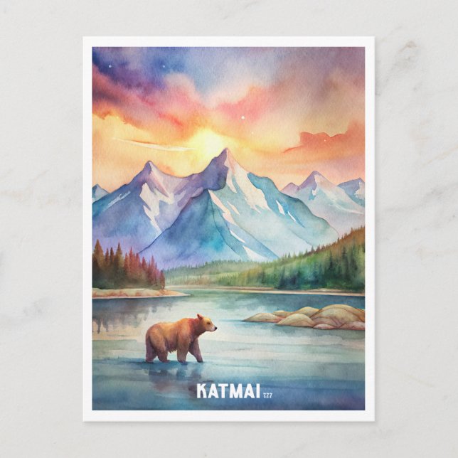 Katmai National Park Akvarellmålning Vykort (Framsida)
