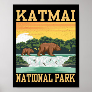Katmai National Park Alaska Björn Vandring Utomhus Poster