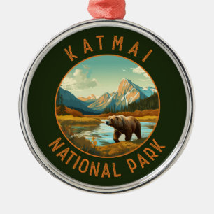 Katmai National Park Bear Retro Distress Circle Julgransprydnad Metall
