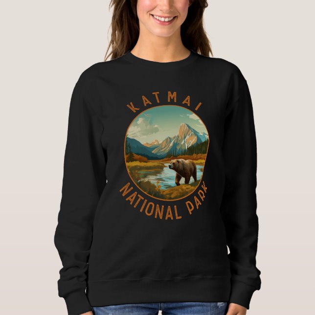 Katmai National Park Bear Retro Distress Circle T Shirt (Framsida)