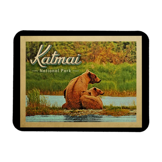 Katmai National Park Bears Vintage Magnet (Horisontell)