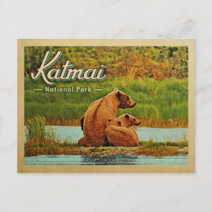 Katmai National Park Bears Vintage Vykort