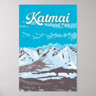 Katmai National Park Illustration Travel Art Retro Poster