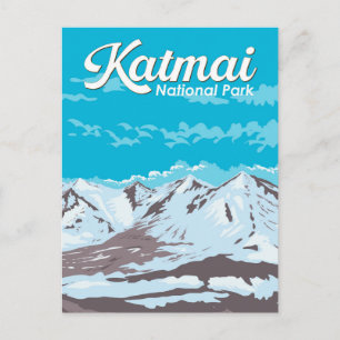Katmai National Park Illustration Travel Art Retro Vykort