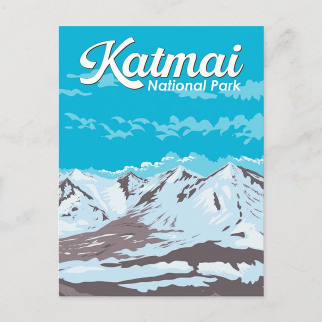 Katmai National Park Illustration Travel Art Retro Vykort (Framsida)