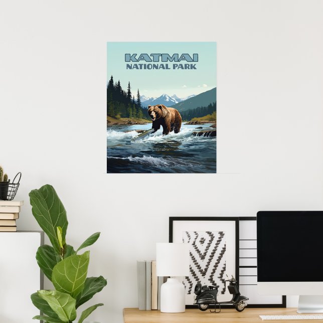 Katmai nationalpark Alaska Bear Brooks River Poster (Hemmakontoret)