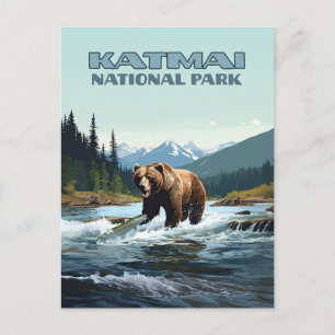 Katmai nationalpark Alaska Bear Brooks River Vykort