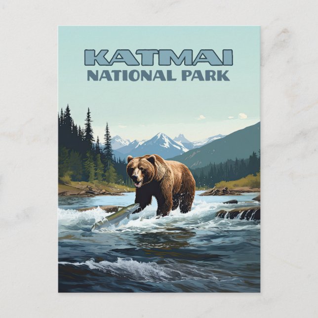 Katmai nationalpark Alaska Bear Brooks River Vykort (Framsida)
