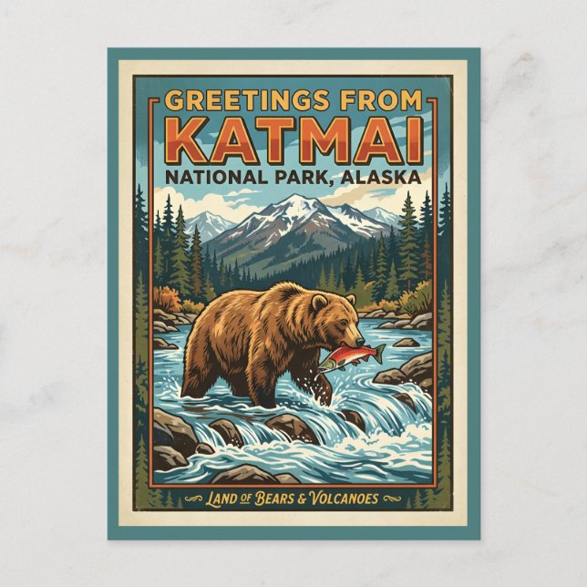 Katmai Nationalpark Alaska Retro Vykort (Framsida)