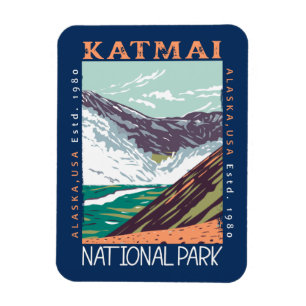 Katmai nationalpark Alaska Vintage Distress Magnet
