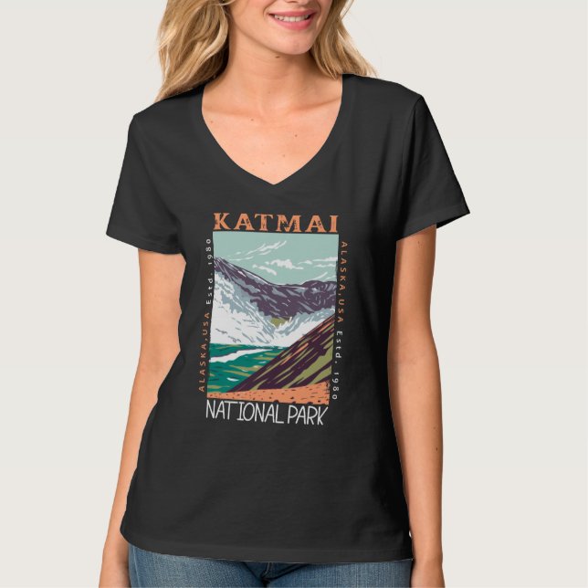 Katmai nationalpark Alaska Vintage Distress T Shirt (Framsida)