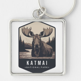 KATMAI NATIONALPARK FYRKANTIG SILVERFÄRGAD NYCKELRING