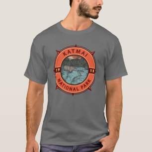 Katmai nationalpark Grizzly Bear Retro Compass T Shirt