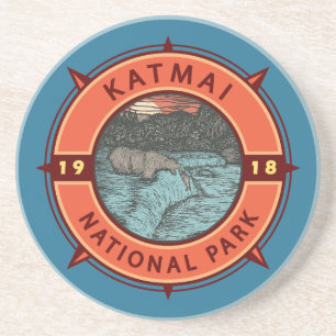 Katmai nationalpark Grizzly Bear Retro Compass Underlägg